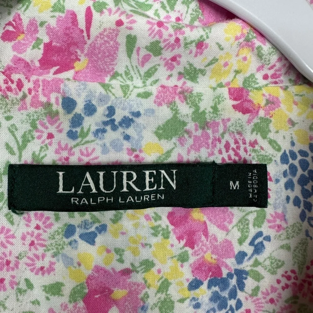 LRL Monogrammed Pink Floral Sleep Shirt Pajamas cotton‎ lightweight Sz M GUC